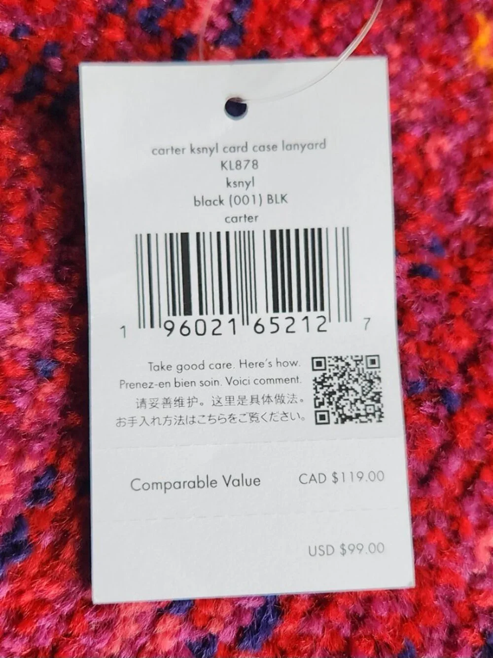 NWT Black Kate Spade Carter Nylon Card Case Lanyard